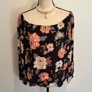 Billabong Black Floral Blouse Large Bohemian Cottagecore